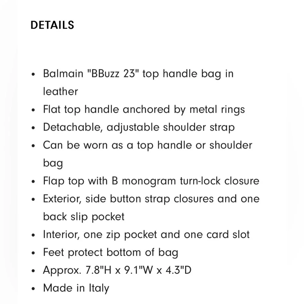 Balmain NWT BBuzz 23 Top-Handle Bag in Smooth Leather - Picture 8 of 8